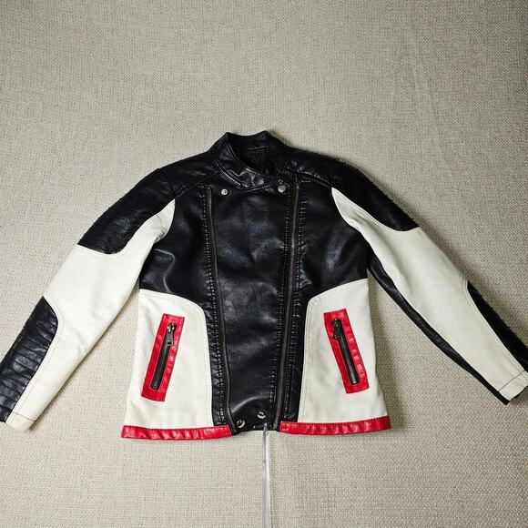 Botaobabe Kid Moto Jacket Color Block Quilted Sleeves Faux Leather Girls Jacket - Picture 5 of 10